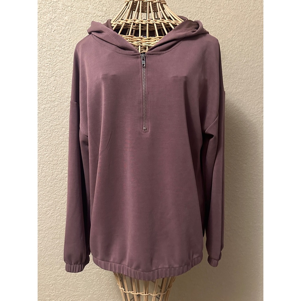 Cable & Gauge Womens Mauve Quarter Zip Hoodie Modal Blend‎ Pullover Large